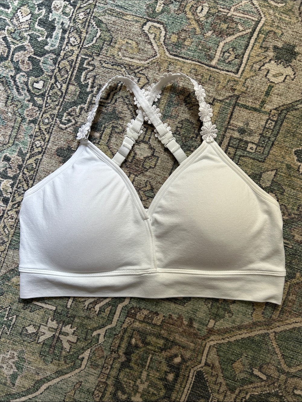 STRAP-IT's White Women's Soft Padded Bralette with Floral Straps One Size